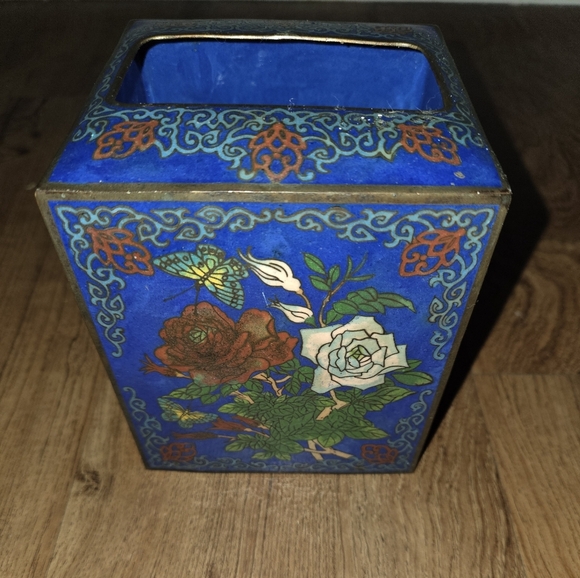 Vintage Blue Cloisonné Tissue Cover Box - Picture 2 of 7